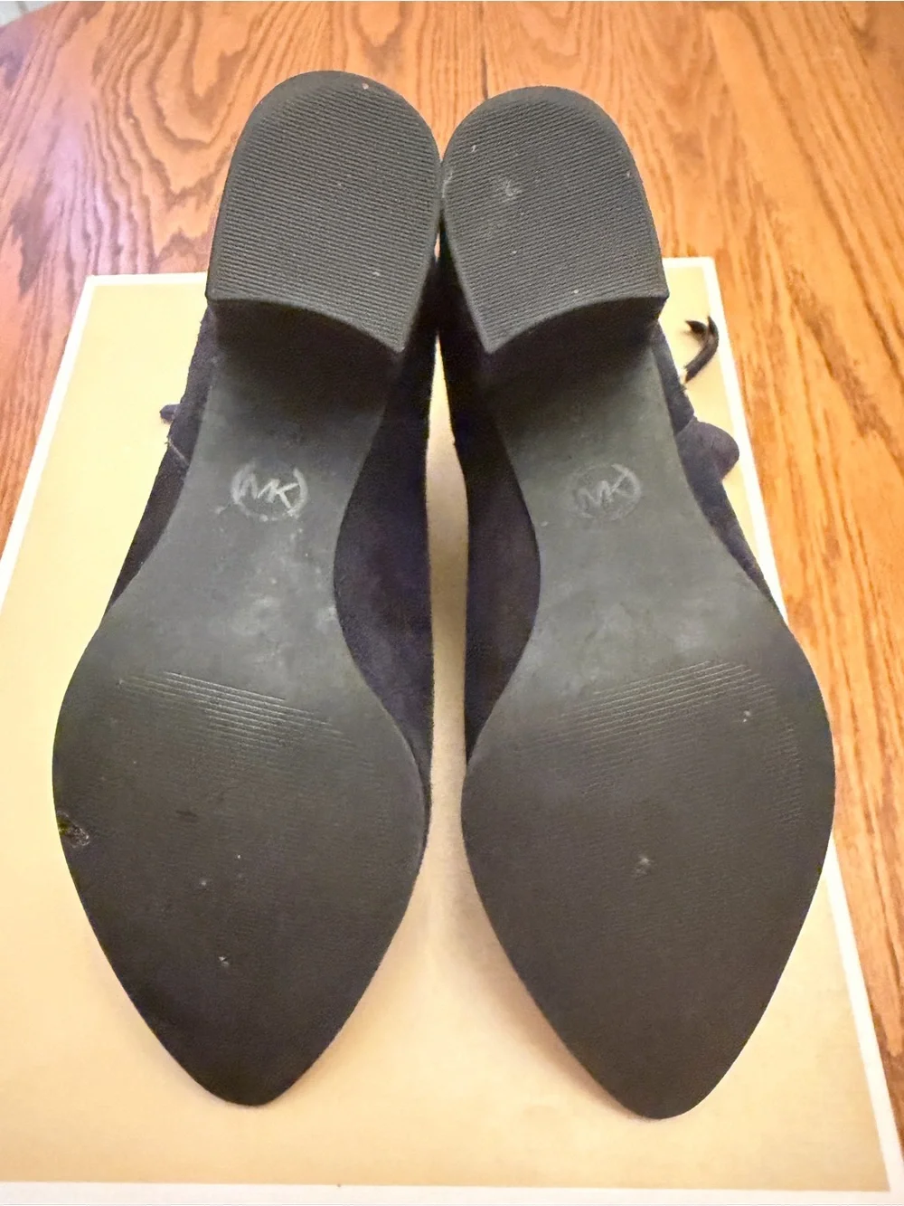MICHAEL Michael Kors Navy Suede Pointed Ankle Booties with Side Zip